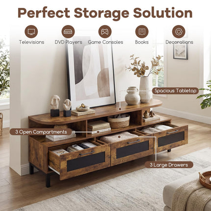 Dreamade TV Stand for TVs up to 75" Entertainment Center with 3 Storage Drawers and Open Shelves