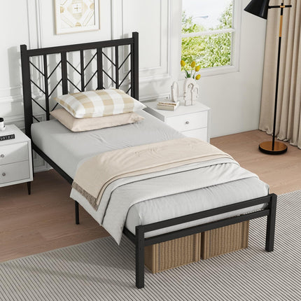 Dreamade Queen/Full/Twin Size Bed Frames with Vintage Headboard, Metal Mattress Foundation for Storage