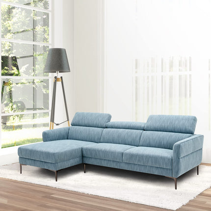 Dreamade L-Shaped Sofa Couch, 3-Seat Upholstered Sofa with Wide Chaise Lounge, Adjustable Headrest, Blue