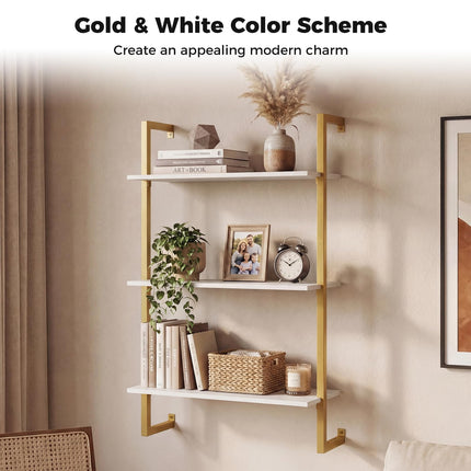 Dreamade 3-Tier Modern Floating Wall-Mounted Bookshelf with Metal Frame (1/2)