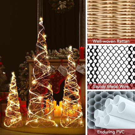 Dreamade Set of 3 Large Christmas Cone Trees, 32” 24” 16” Indoor Christmas Trees w/Warm White LED Lights