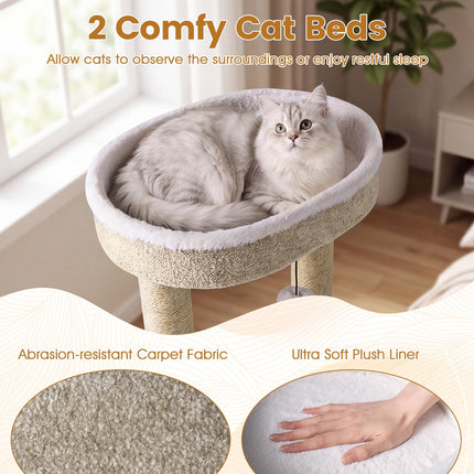 DREAMADE 36-Inch Modern Cat Tree with Scratching Posts & 2 Beds