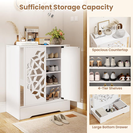 Dreamade Shoe Cabinet with Drawer 6-Tier Shoe Organizer Cabinet with Mirrored Doors