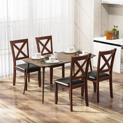 Dreamade Wood Dining Chairs, Faux Leather Upholstered Dining Chairs with Rubber Wood Legs