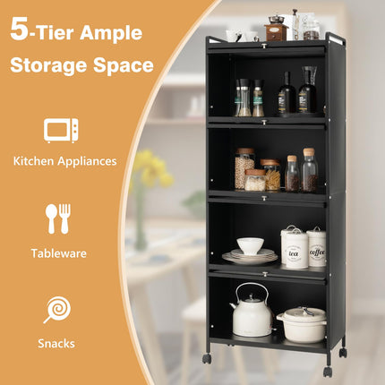Dreamade 5-Tier Kitchen Storage Cabinet, Mobile Microwave Stand with Flip-up PC Doors
