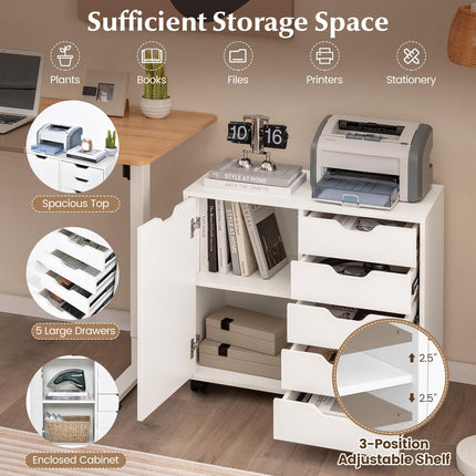 Dreamade Lateral File Cabinet with Shelves - 5 Drawer Office Cabinet, White