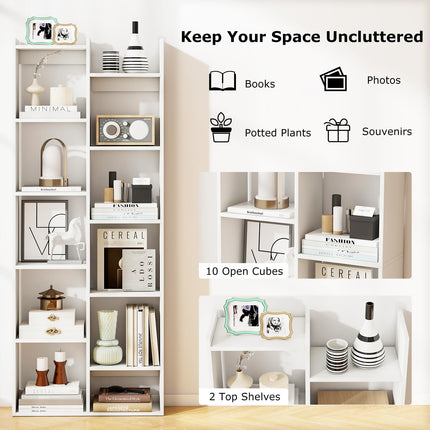 Dreamade Modern Bookshelf with 12 Staggered Shelves for Living Room Office