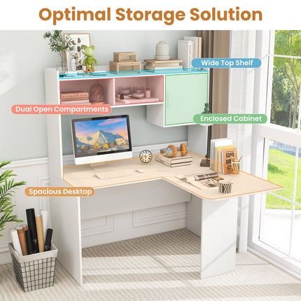 Dreamade L Shaped Desk with Hutch, Corner Computer Desk with Storage Shelf & Cabinet