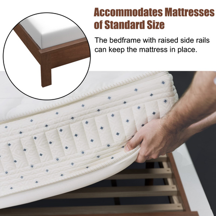 Queen/Full/Twin Size Platform Bed w/ Rubber Wood Legs & Integrated Headboard | Wooden Bed Frame