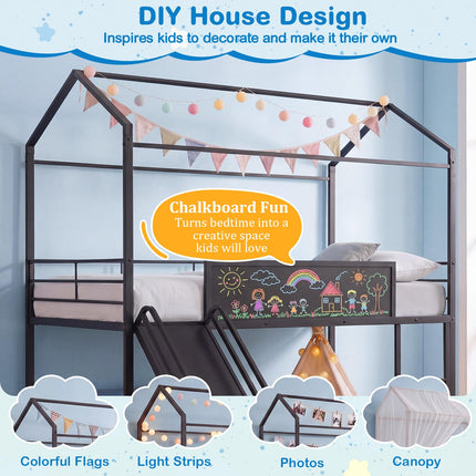 Dreamade Twin Size House Loft Bed | Low Loft Bedframe w/Roof