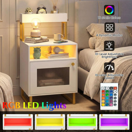 Dreamade Night Stand with LED Lights | Tall Sofa Side Couch End Table w/Top Tray (1/2)