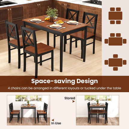 5 Piece Dining Table Set with Rectangular Kitchen Table and 4 Chairs for 4 People-Coffee