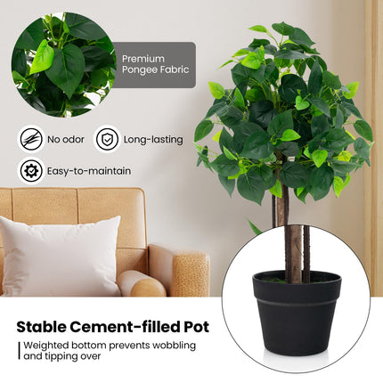 Dreamade 45" Artificial Hydrangea Tree, Tall Fake Potted Silk Tree with Real Wood Trunk