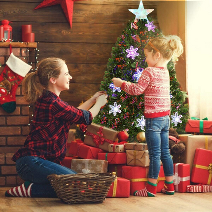 Artificial Pre-Lit Christmas Tree Fiber Optic Tree with Metal Stand, Xmas Tree for Holiday Decor - DreamadeUS