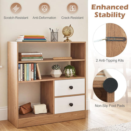 Dreamade 4-Tier Freestanding Bookcase w/3 Open Compartments & 2 Detachable Fabric Drawers