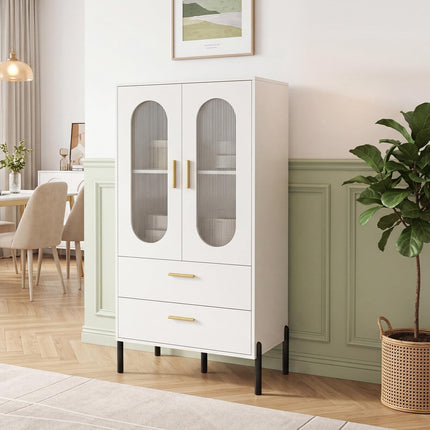 Dreamade 47" H Buffet Sideboard Kitchen Cabinet w/Clear Doors & 2 Drawers