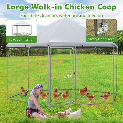 Dreamade Large Metal Chicken Run - 13ft Hexagon Walk-in Chicken Coop