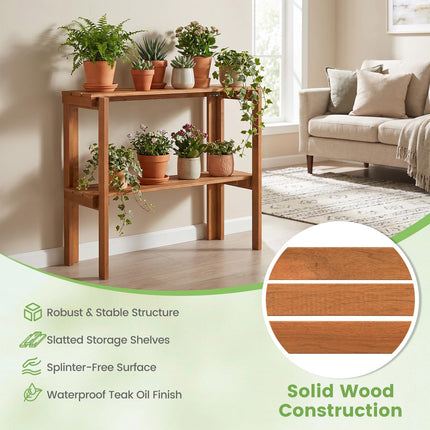 Dreamade 2-Tier Solid Wood Foldable Plant Shelf