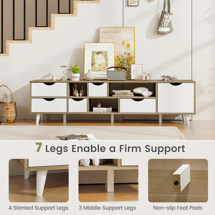 Dreamade TV Stand for TVs up to 65”, Entertainment Center with 5 Drawers, 1 Cabinet, Television Stands for Bedroom, Oak