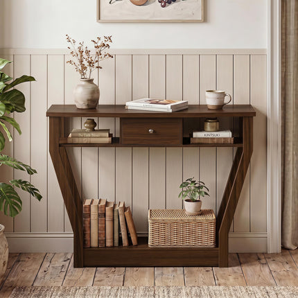Dreamade 43" Modern Console Table with Drawer & Storage Shelf