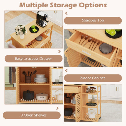 Dreamade Bamboo Kitchen Island Cart with Drawer and Storage Cabinet