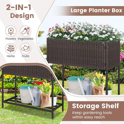 Dreamade Raised Garden Bed with Legs, Rattan Elevated Planter Box w/Storage Shelf