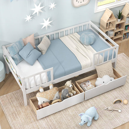 Dreamade Twin Daybed with Drawers, Wooden Twin Bed Frame with Side Storage & Slats Support