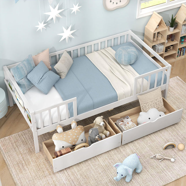 Dreamade Twin Daybed with Drawers, Wooden Twin Bed Frame with Side Storage & Slats Support