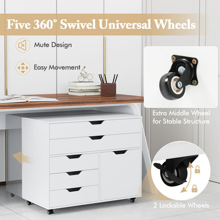 Dreamade File Cabinet, Rolling Lateral Filing Cabinet with 2 Large Drawers, 3 Small Drawers