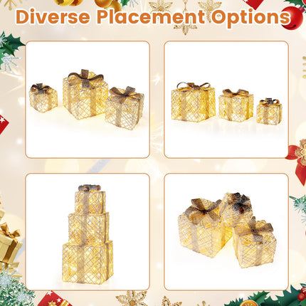 Dreamade Set of 3 Christmas Lighted Gift Boxes, 90 LED Light up Present Boxes with Bows