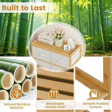 Dreamade White Dresser for Bedroom Bamboo 6 Fabric Drawers Storage Tower with Top Shelf