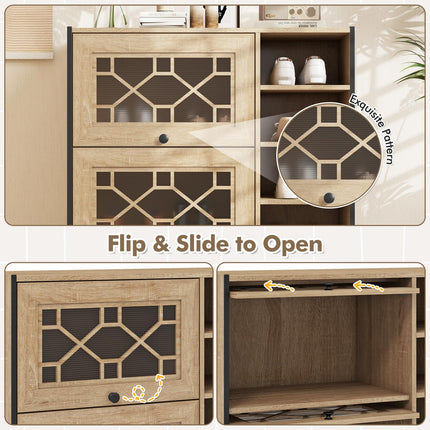 Dreamade Shoe Cabinet with Flip & Slide Doors, Shoe Storage Cabinet with Adjustable Cube Shelves(Decorative Doors)