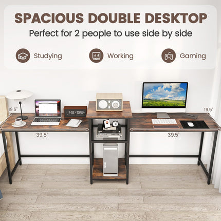 Dreamade 97" 2 Person Desk with Power Outlets, Extra Long Double Computer Desk w/Printer Stand
