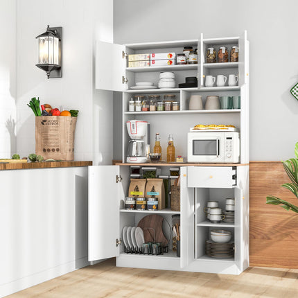 Dreamade Kitchen Pantry Cabinet, 71” Tall Buffet Cabinet with Hutch, Built-in Power Outlet