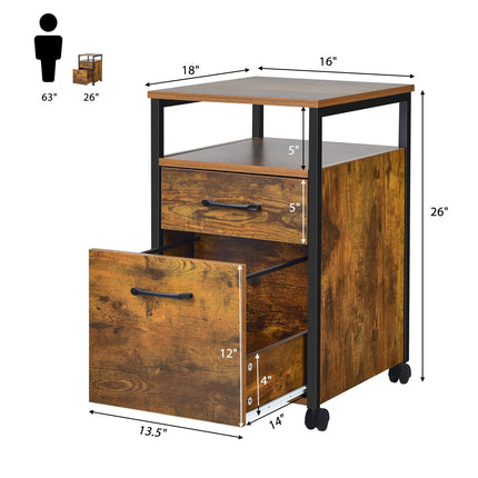 Dreamade 2-Drawer Rolling File Cabinet, Under Desk File Cabinet Printer Stand on Wheels, Rustic Brown