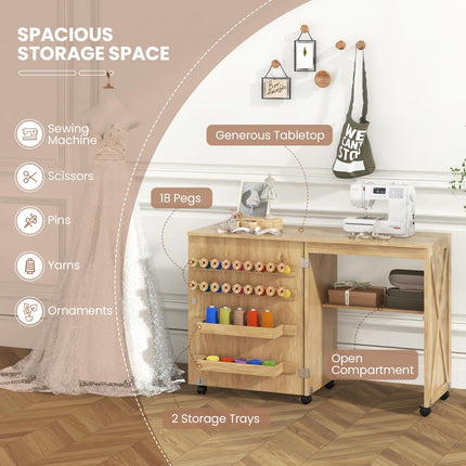 Dreamade Folding Sewing Table - Farmhouse Sewing Machine Cabinet with Barn Door