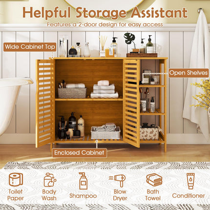 Dreamade Bamboo Bathroom Storage Cabinet 2-Door Storage Organizer with Shelves
