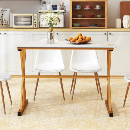 Dreamade 44" Sintered Stone Dining Table with X Shaped Gold Metal Frame