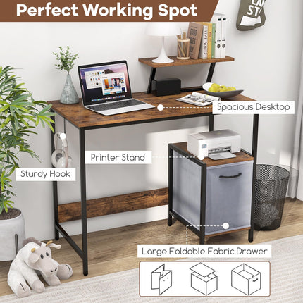 Dreamade Computer Desk with Drawer and Power Outlet, Home Office Desk with Reversible Storage Drawer