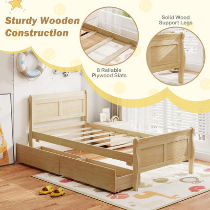 Dreamade Twin/ Full/ Queen Bed with 2 Storage Drawers Wood Platform Bed with Headboard & Footboard
