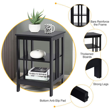Dreamade Nightstand 3-Tier Sofa Side Table W/Reinforced Bars and Stable Structure