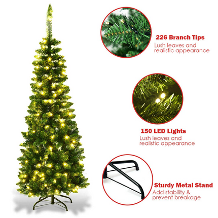 Dreamade Prelit Pencil Christmas Tree, 4.5FT Premium Hinged Fir Tree - DreamadeUS