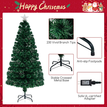 Dreamade 6ft Pre-Lit Fiber Optic Christmas Tree, Top Star, 230 Branch Tips, Metal Stand, Office Home Decoration