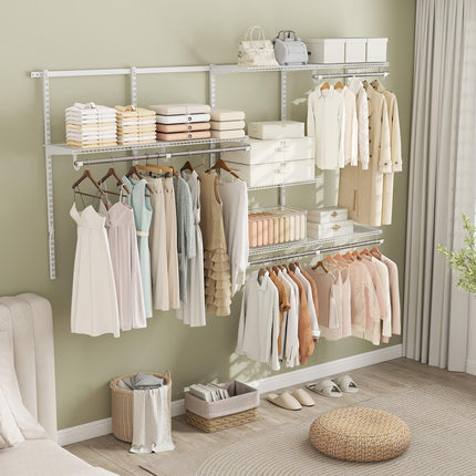 Dreamade Closet Organizer System 4-8 FT Wall-Mounted Closet Shelves and Rod