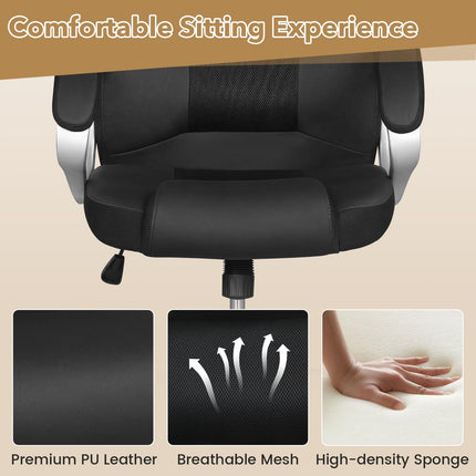 Dreamade Leather Office Chair | Ergonomic Mesh Executive Chair with Padded Armrests & Rocking Backrest