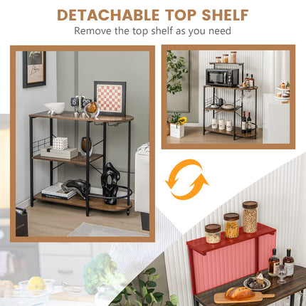 Dreamade Kitchen Bakers Rack, 4-Tier Microwave Stand with 6 Hooks & Stemware Racks (Rustic Brown)