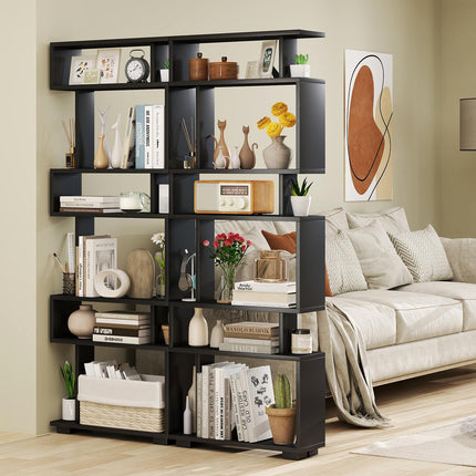 Dreamade 6-Tier Geometric Bookcase Set of 1/2 64" Tall S-Shaped Bookshelf