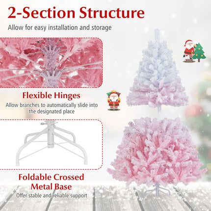 Dreamade Pink Gradient & White Snow Flocked Christmas Tree | Home Office Decoration