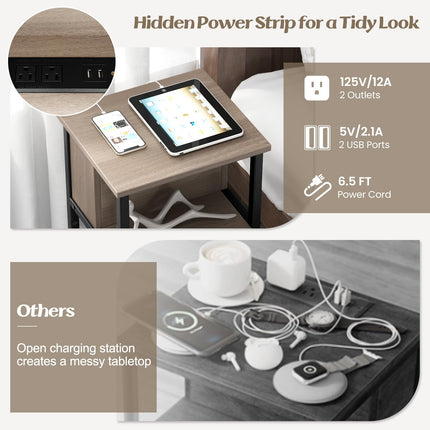 Dreamade Nightstand with Charging Station, 3-Tier End Table with USB Ports & Power Outlets