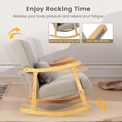 Dreamade Upholstered Rocking Chair - Modern Rocker with Rubber Wood Frame, Comfy Backrest & Seat